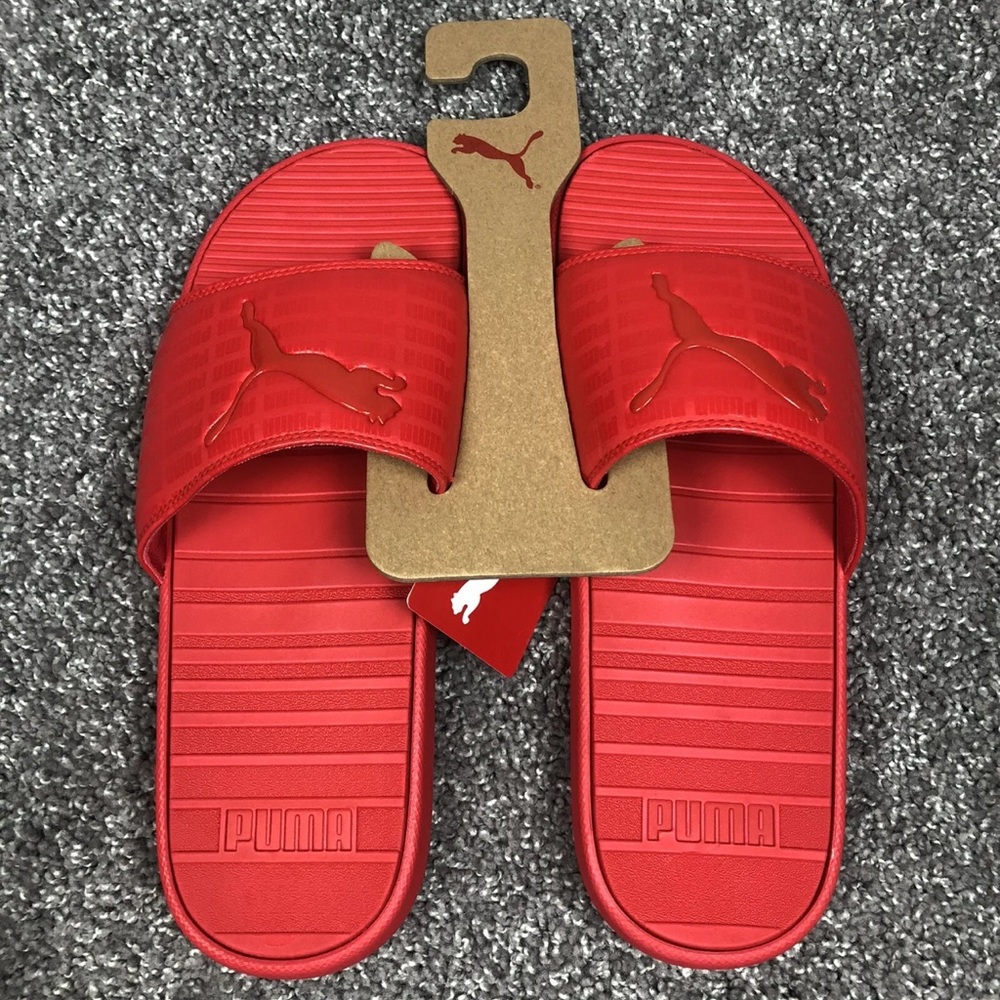 PUMA Authentic Cool Cat Echo Shine Men's Slip On Slides Sandals Red